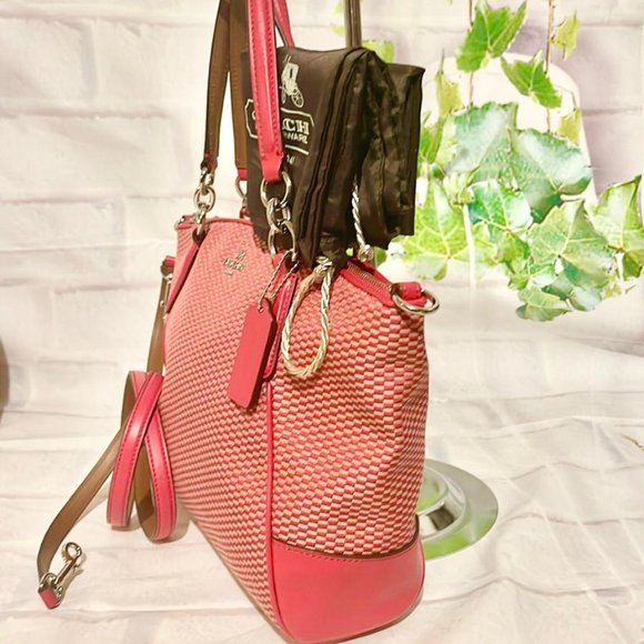 COACH F57244 SMALL KELSEY PINK RED JACQUARD SATCHEL CROSSBODY MSRP $350  NEW WIT - Picture 4 of 10